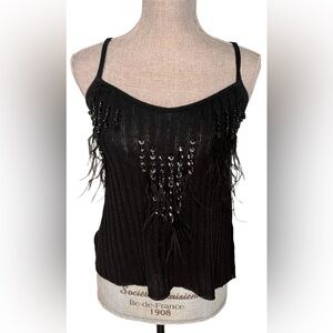 Zara Black knit embellished with feathers women’s top size Small